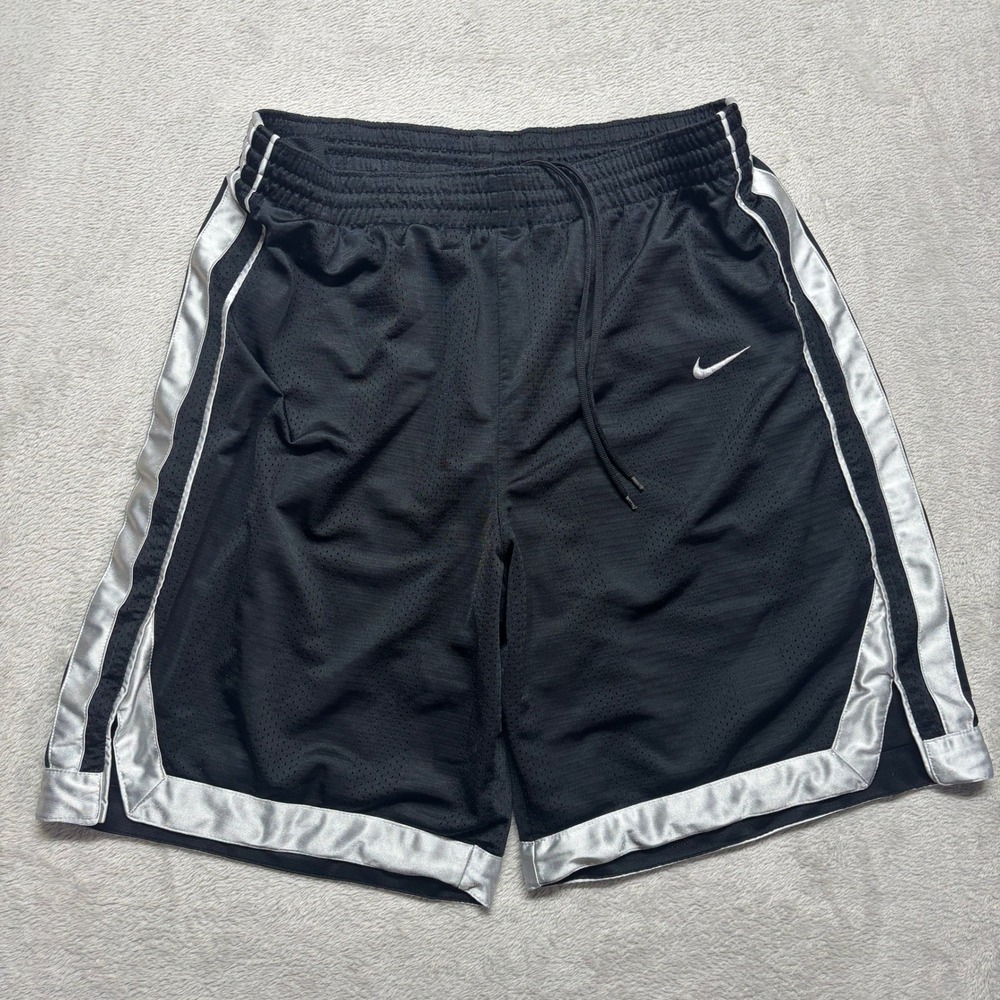 Y2K Dazzle Nike Mens XL Basketball Shorts Black Silver Mesh Athletic Gym Swoosh